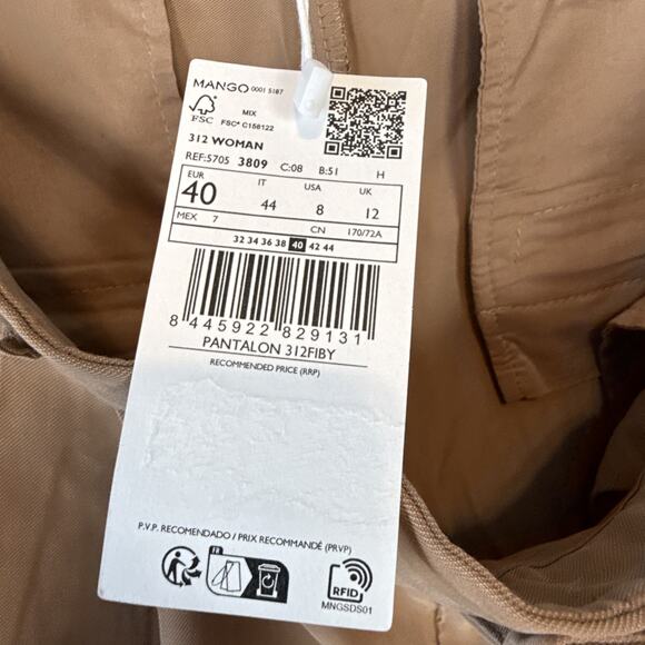 Mango Womens Wide Leg Pleated Trouser Pants Size 8 Camel Brown Minimal Casual - Picture 5 of 8